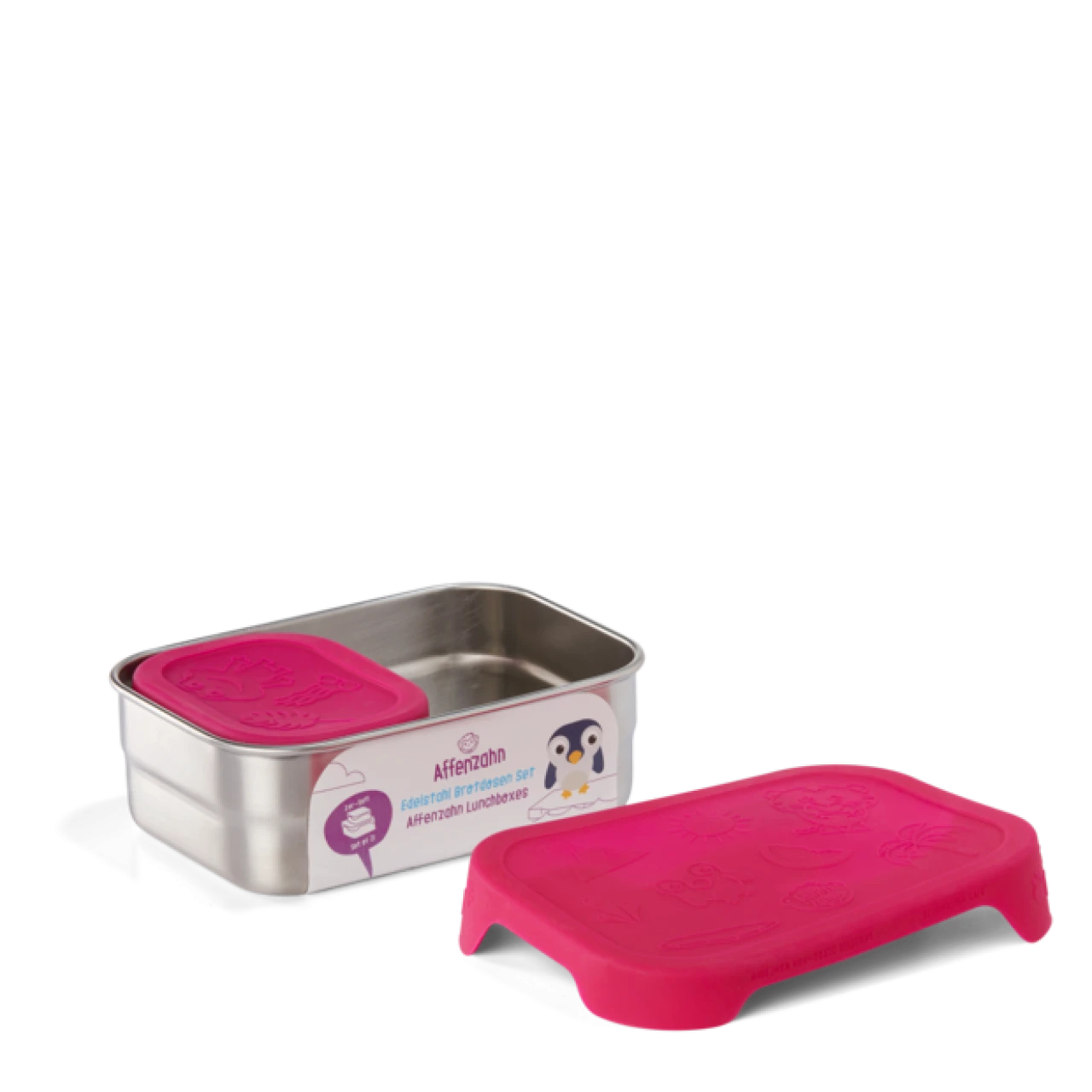 AFFENZAHN AFZ-LBX-001-006 Edelstahl-Brotdosen-Set Eule Silber Pink 2 AFFENZAHN AFZ-LBX-001-006 Edelstahl-Brotdosen-Set Eule Silber Pink – Bild 2