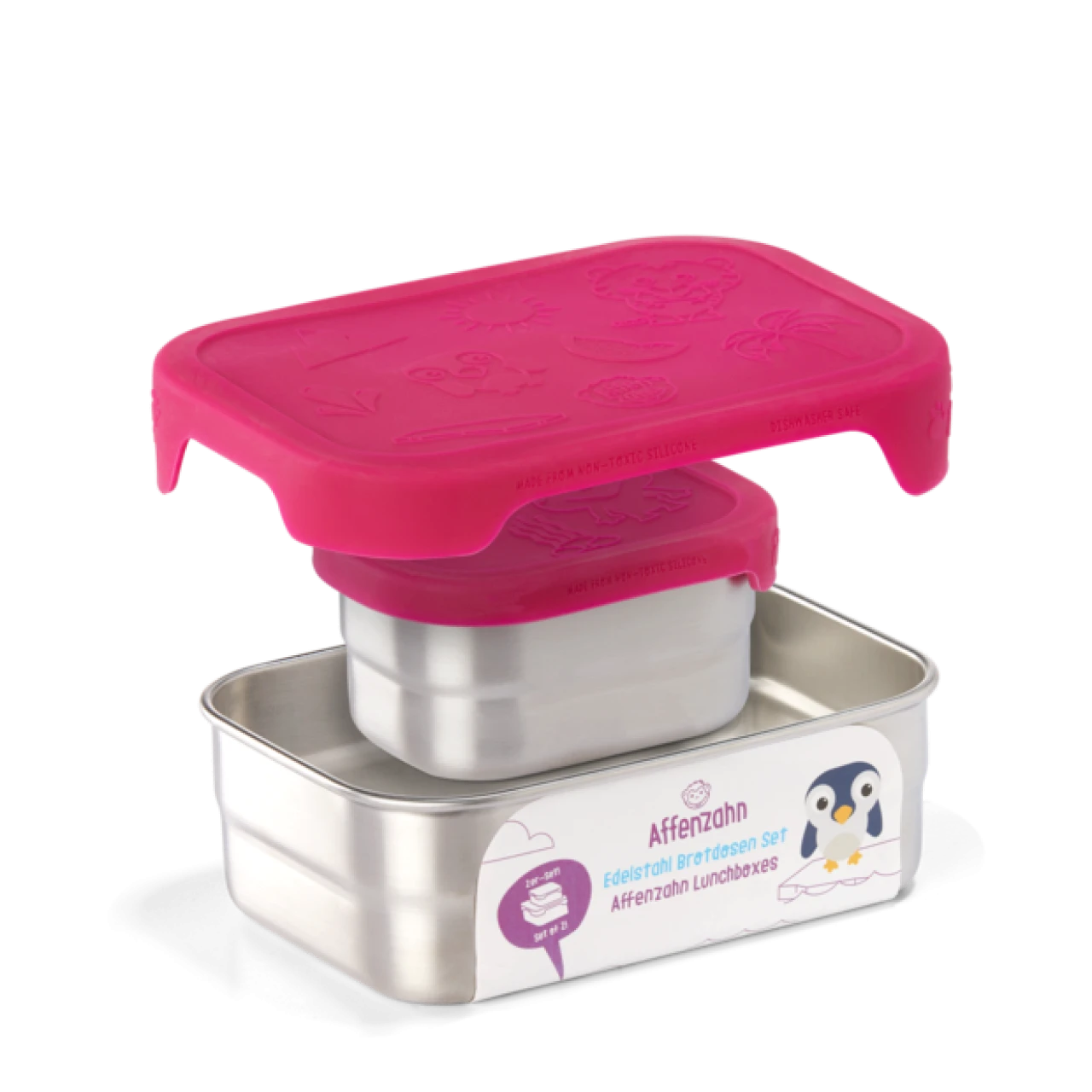 AFFENZAHN AFZ-LBX-001-006 Edelstahl-Brotdosen-Set Eule Silber Pink 1 AFFENZAHN AFZ-LBX-001-006 Edelstahl-Brotdosen-Set Eule Silber Pink